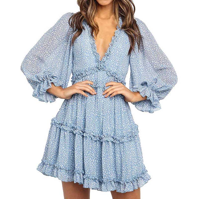 Boho Floral Ruffle Backless Dress - Top Boho