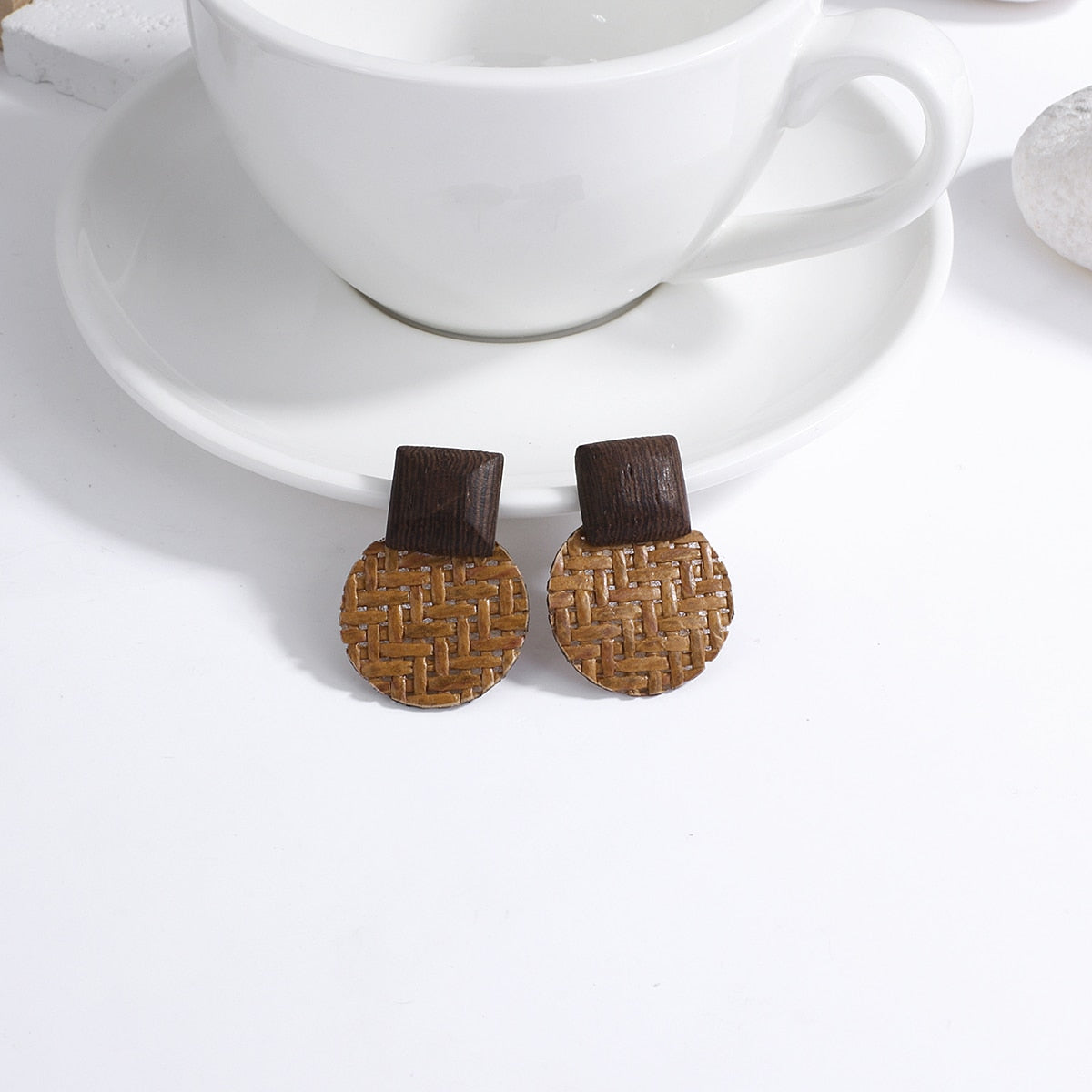 Handmade Rattan Wooden Drop Earrings - Top Boho