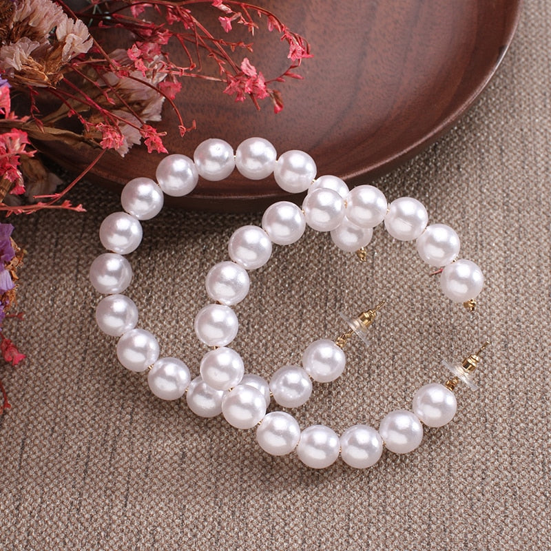 Boho Large Pearl Hoop Earrings