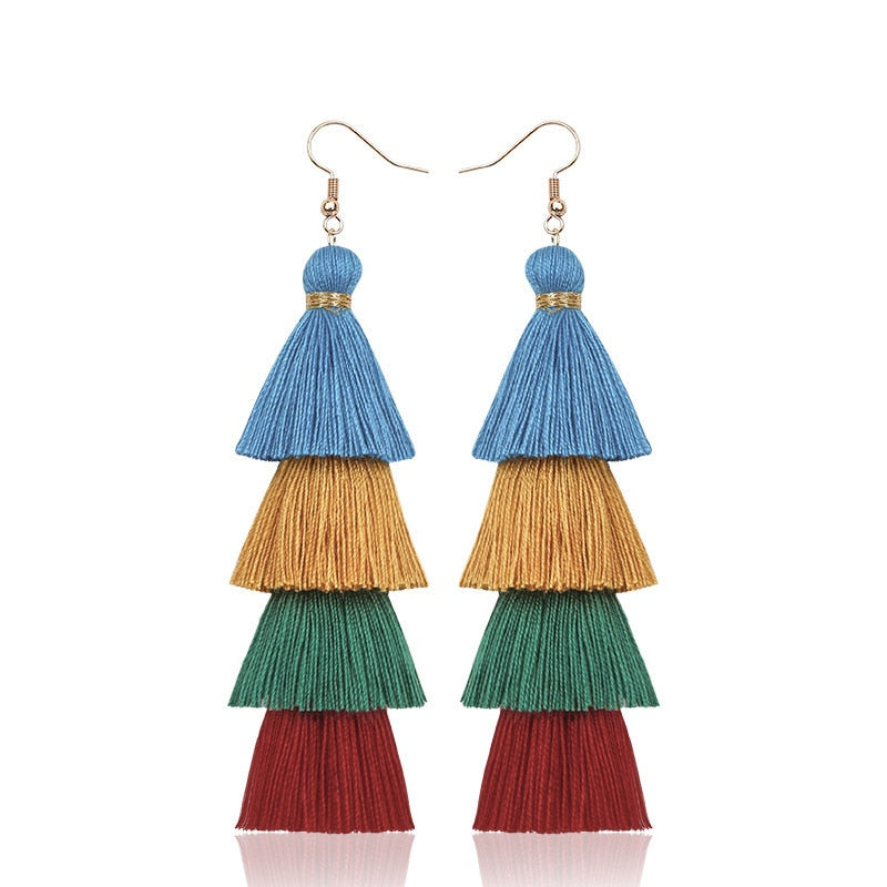 Boho Layered Multi Colour Cotton Tassel Earrings - Top Boho