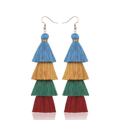 Boho Layered Multi Colour Cotton Tassel Earrings - Top Boho