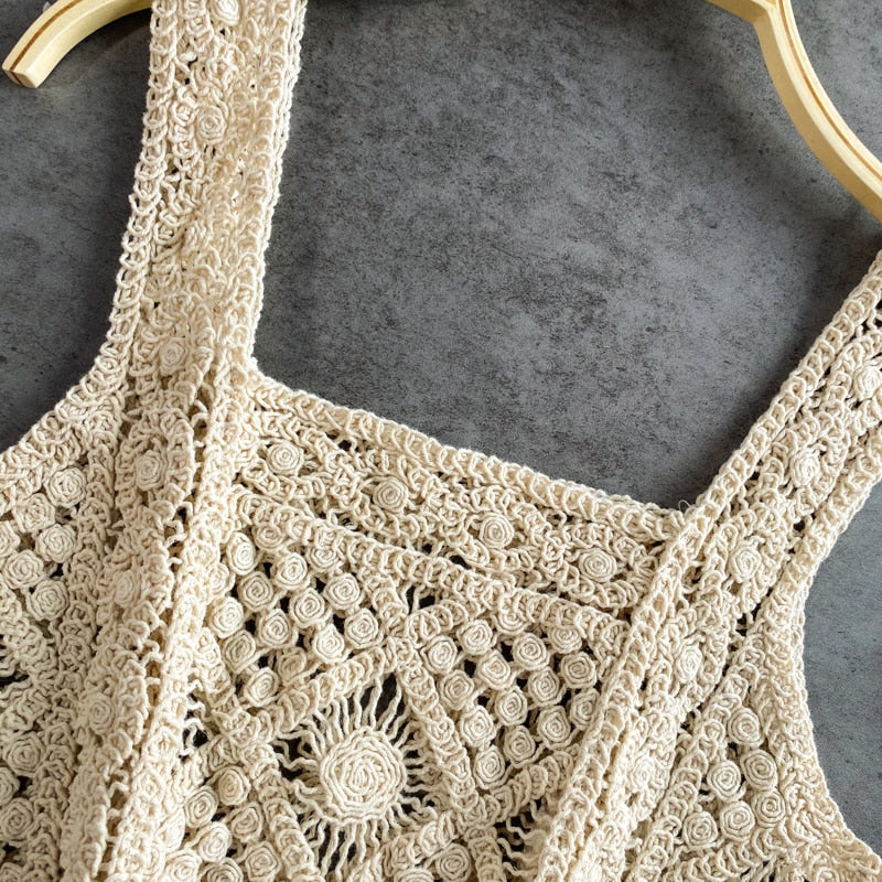 Bohemian Knitted Sleeveless Crop Top