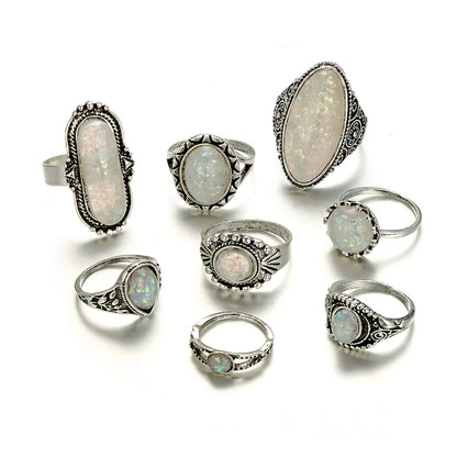Opal Crystal Stone Ring Set