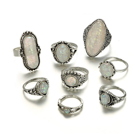 Opal Crystal Stone Ring Set - Top Boho