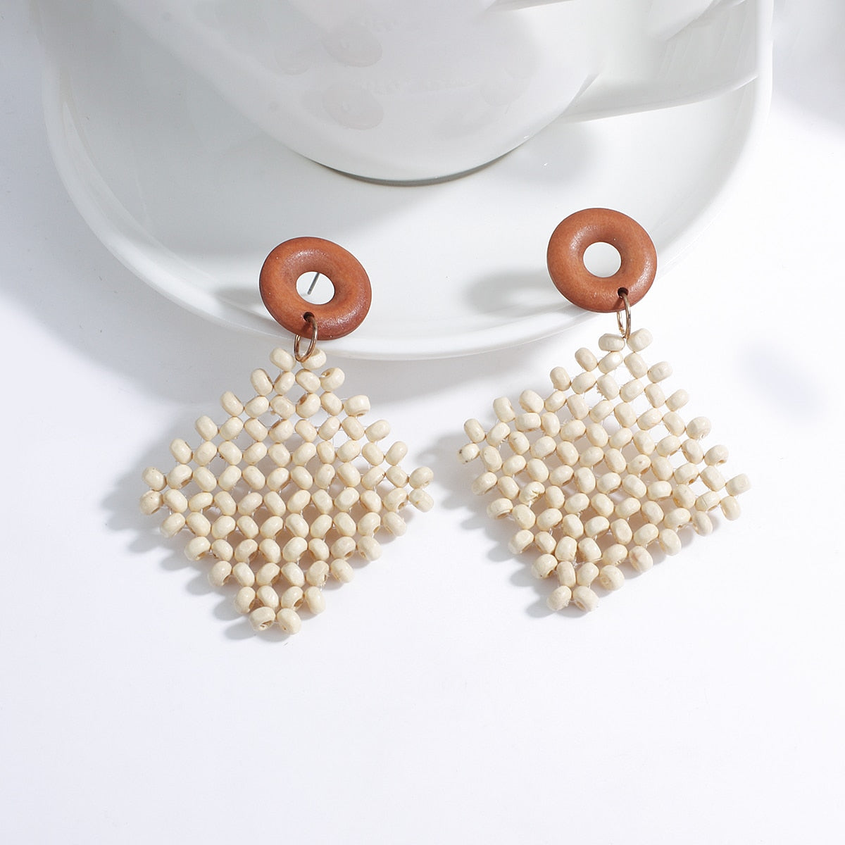 Handmade Rattan Wooden Drop Earrings - Top Boho
