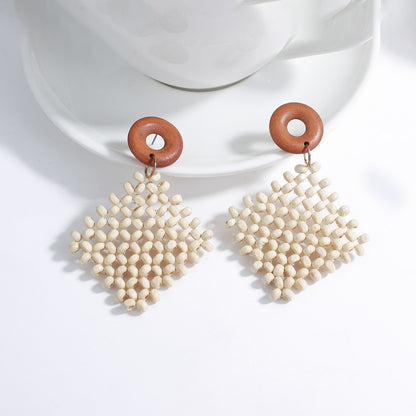 Handmade Rattan Wooden Drop Earrings - Top Boho