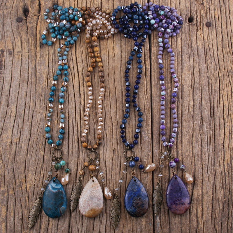 Boho Multi Stones Necklace with Drop Pendant - Top Boho