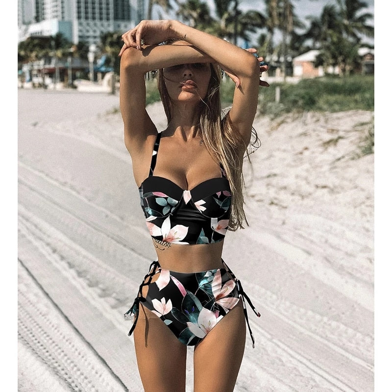 Floral Boho High Waist Bikini Set - Top Boho