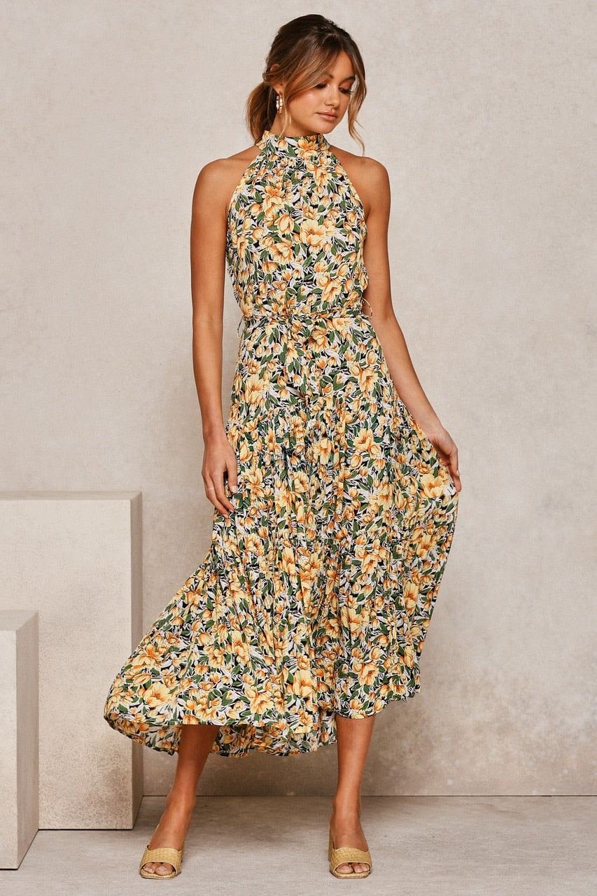 Boho Chic Halter Maxi Dress - Top Boho