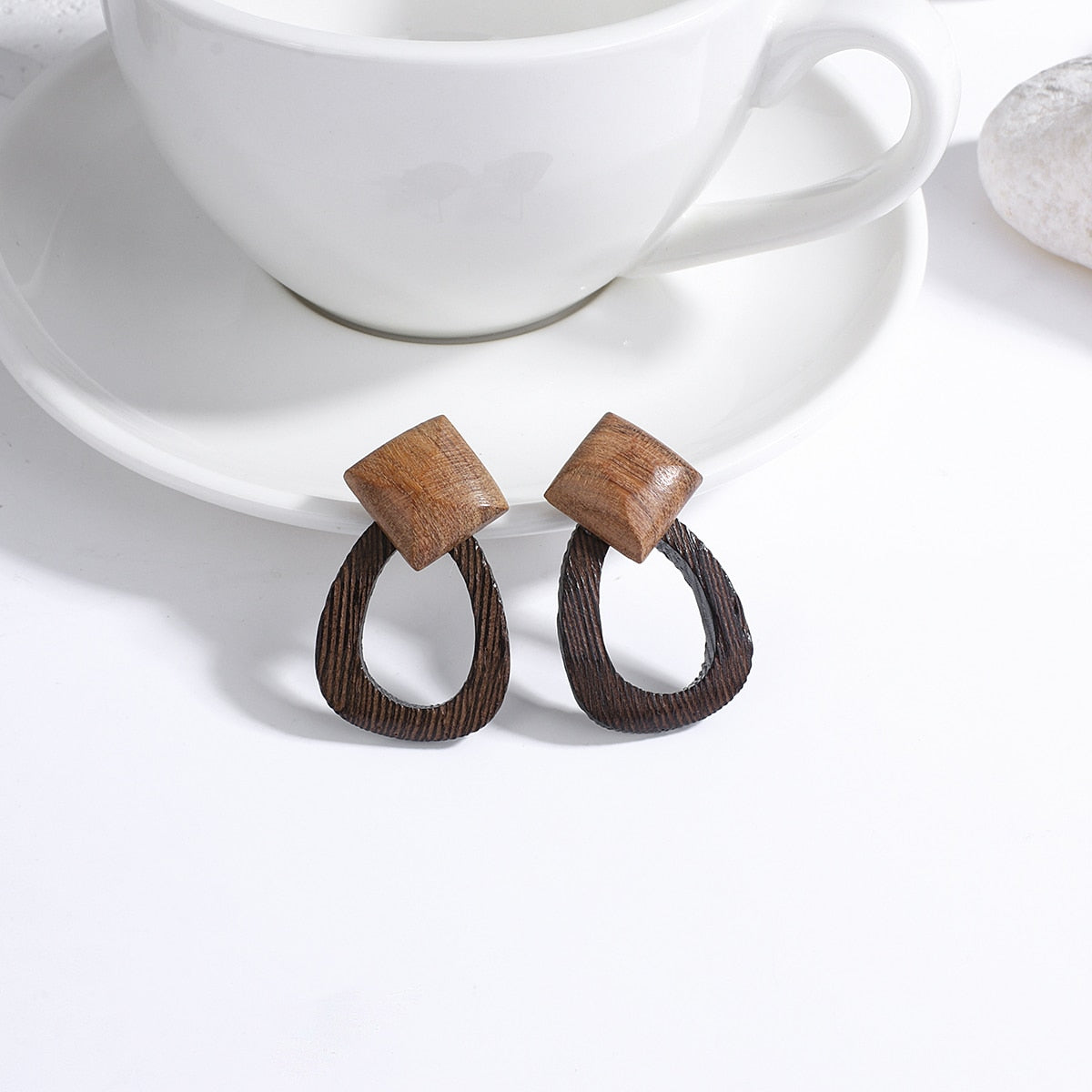 Handmade Rattan Wooden Drop Earrings - Top Boho