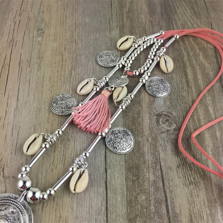 Boho Leather Necklace With Long Tassel