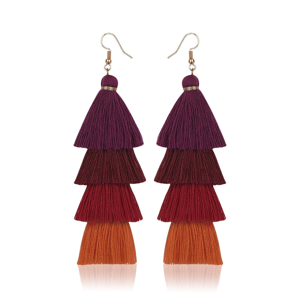 Boho Layered Multi Colour Cotton Tassel Earrings - Top Boho