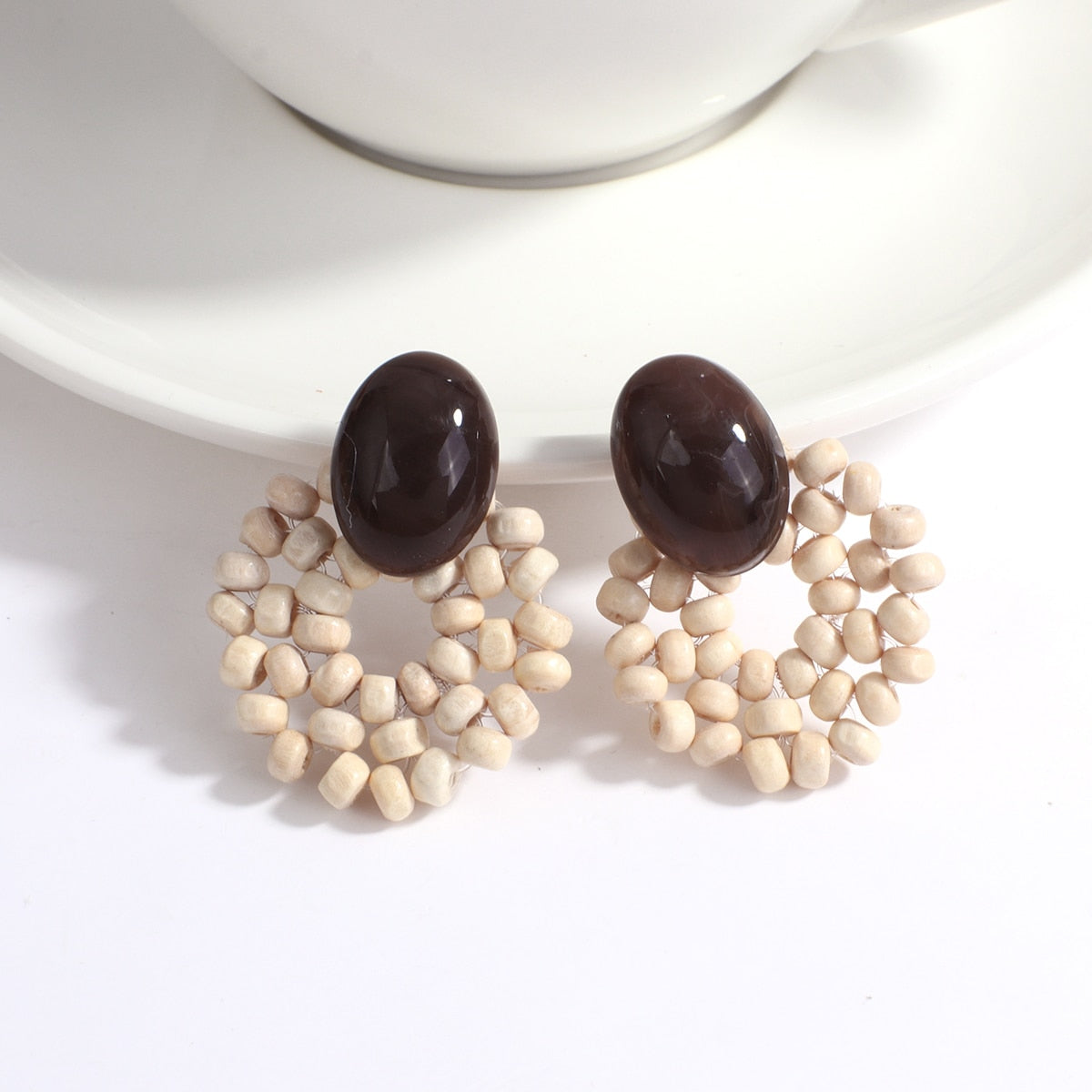 Handmade Rattan Wooden Drop Earrings - Top Boho