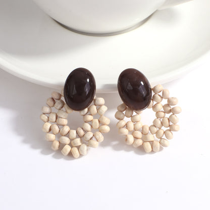 Handmade Rattan Wooden Drop Earrings - Top Boho