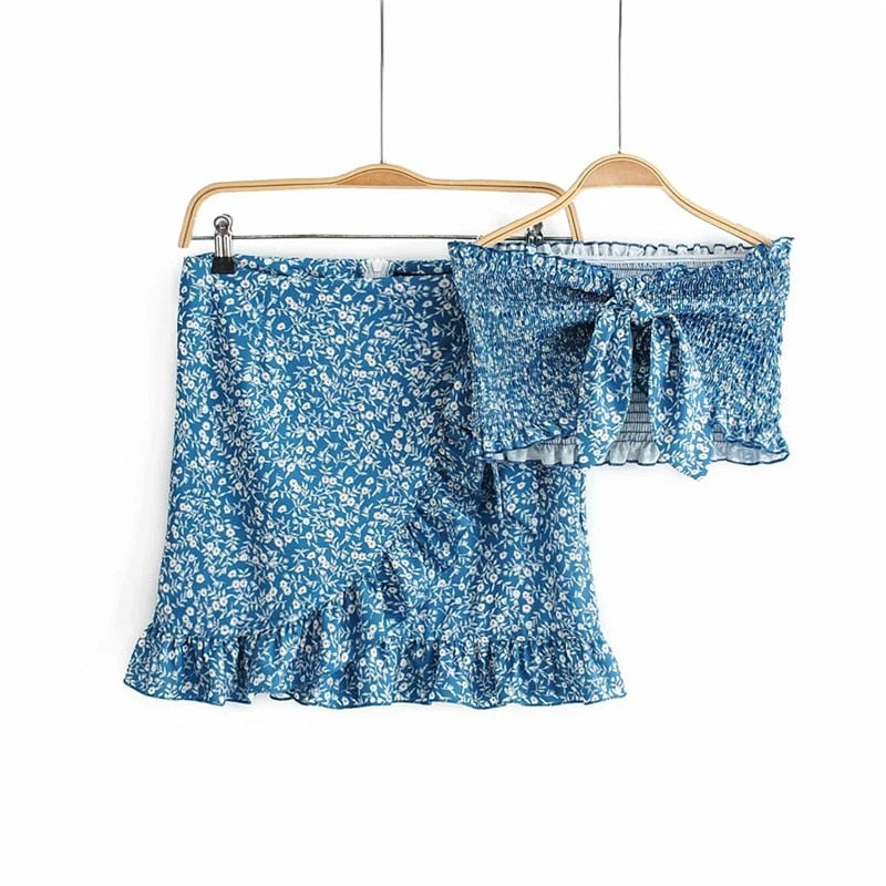 Boho Ruffles Crop Top and Skirt - Top Boho
