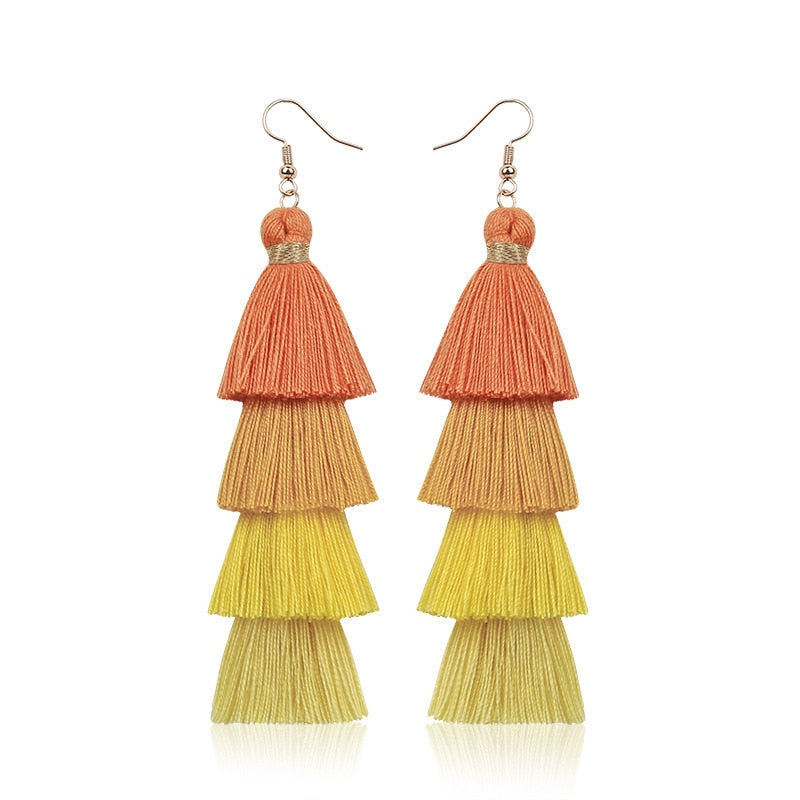 Boho Layered Multi Colour Cotton Tassel Earrings - Top Boho
