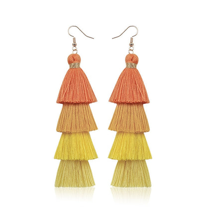 Boho Layered Multi Colour Cotton Tassel Earrings - Top Boho