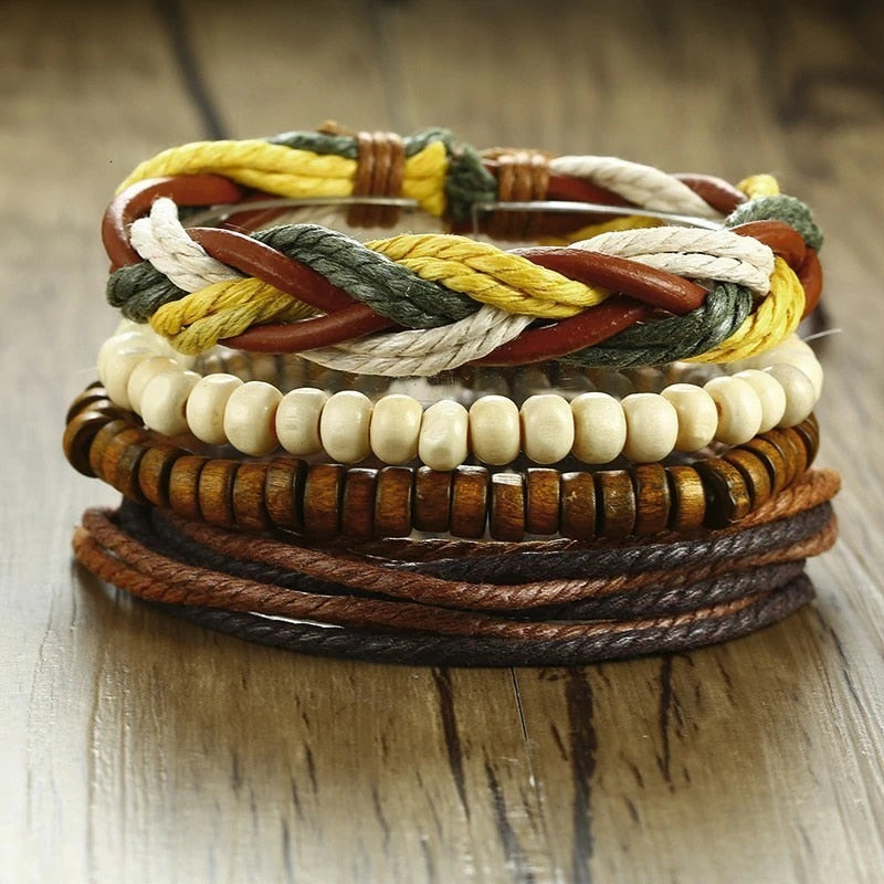 Boho Braided Wrap Leather Wristbands Set - Top Boho