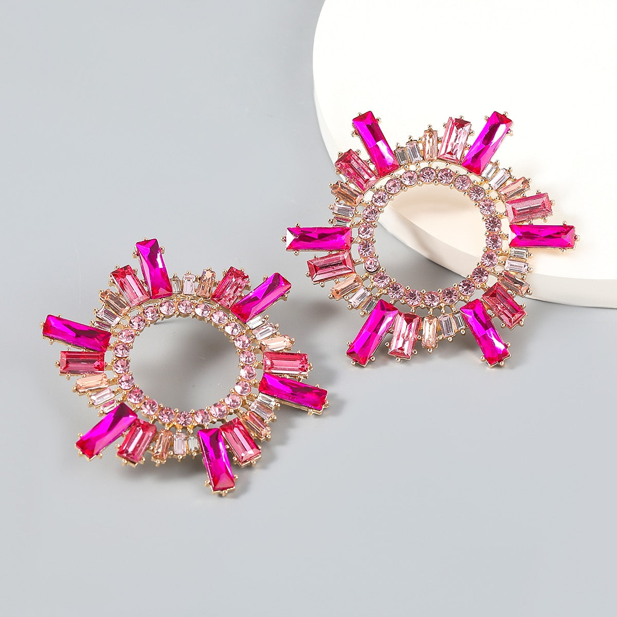Shiny Rhinestone Flower Dangle Earrings