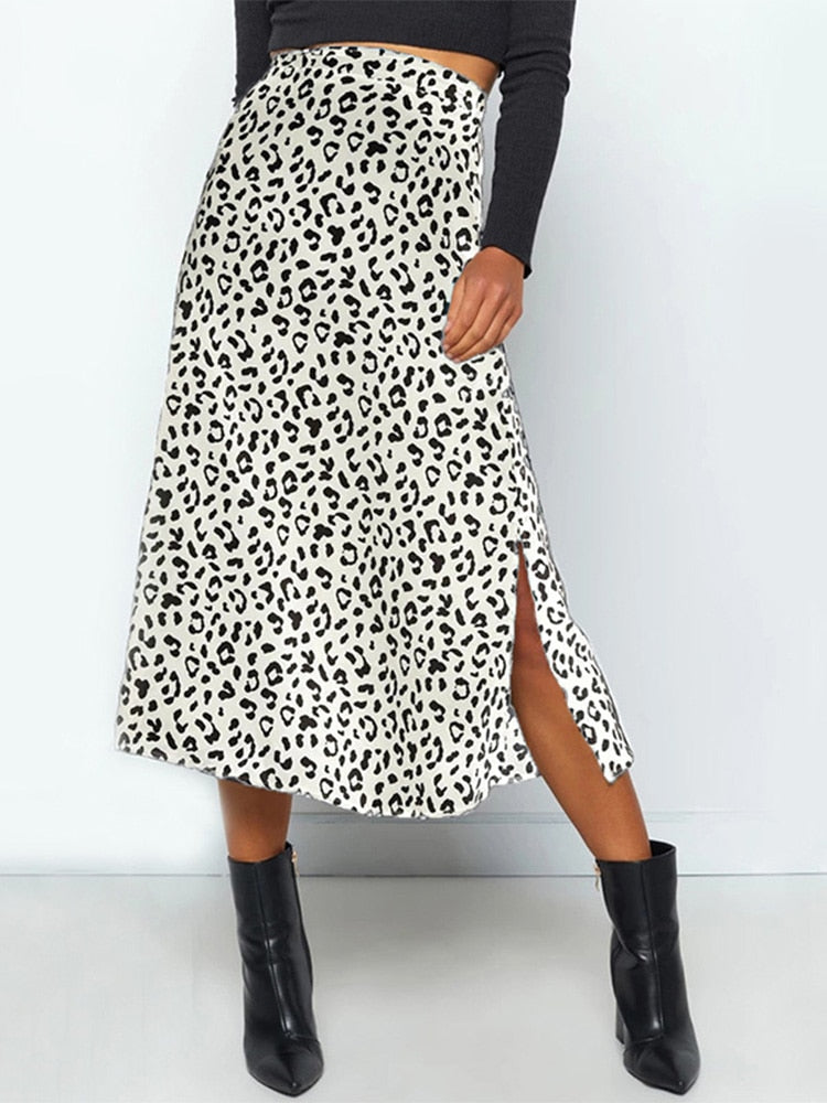Leopard Print Chiffon Split Skirt - Top Boho