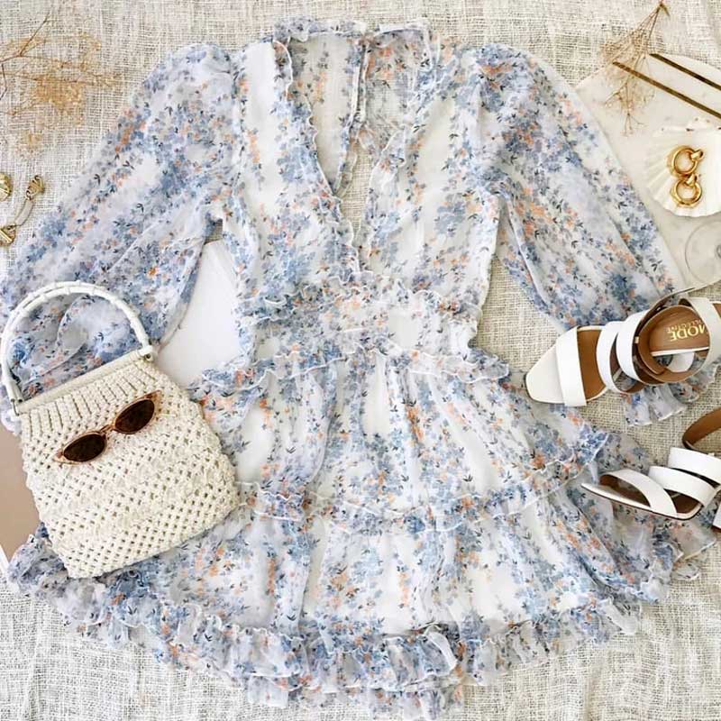 Boho Floral Ruffle Backless Dress - Top Boho