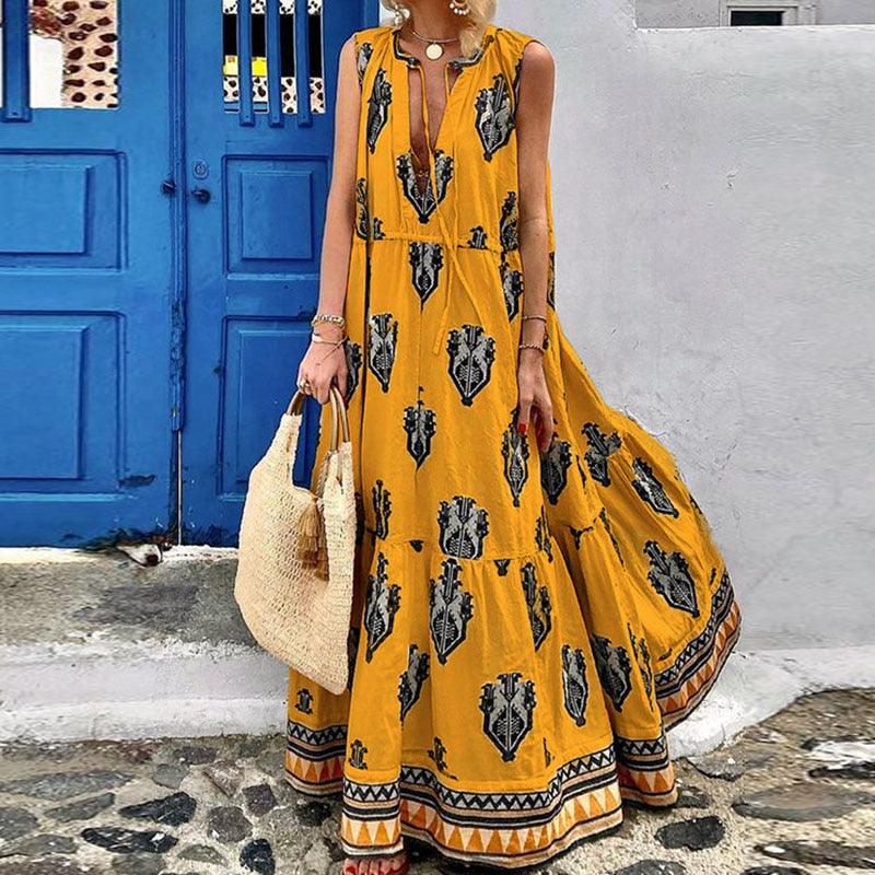 Boho Half-Open Collar Loose Dress - Top Boho