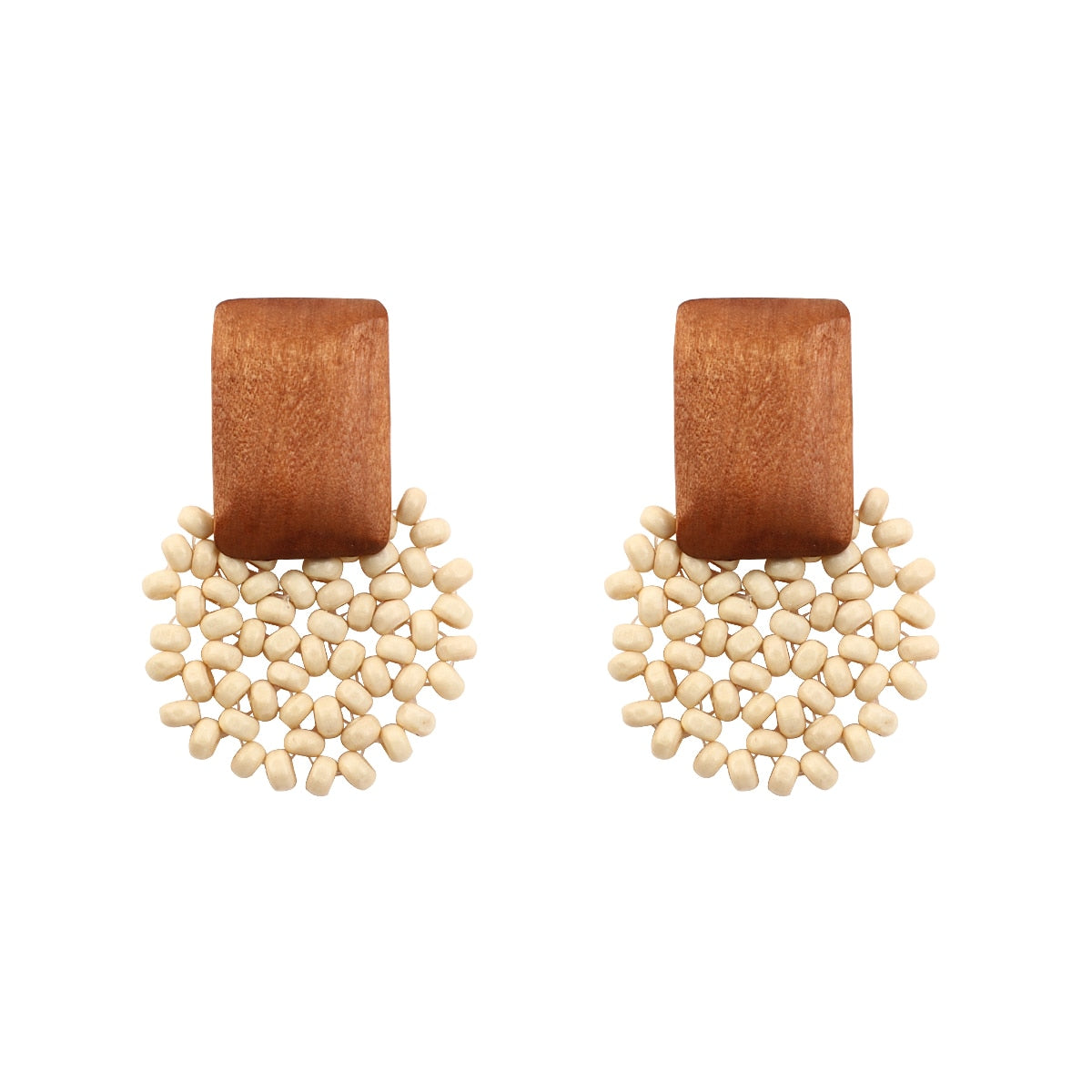 Handmade Rattan Wooden Drop Earrings - Top Boho
