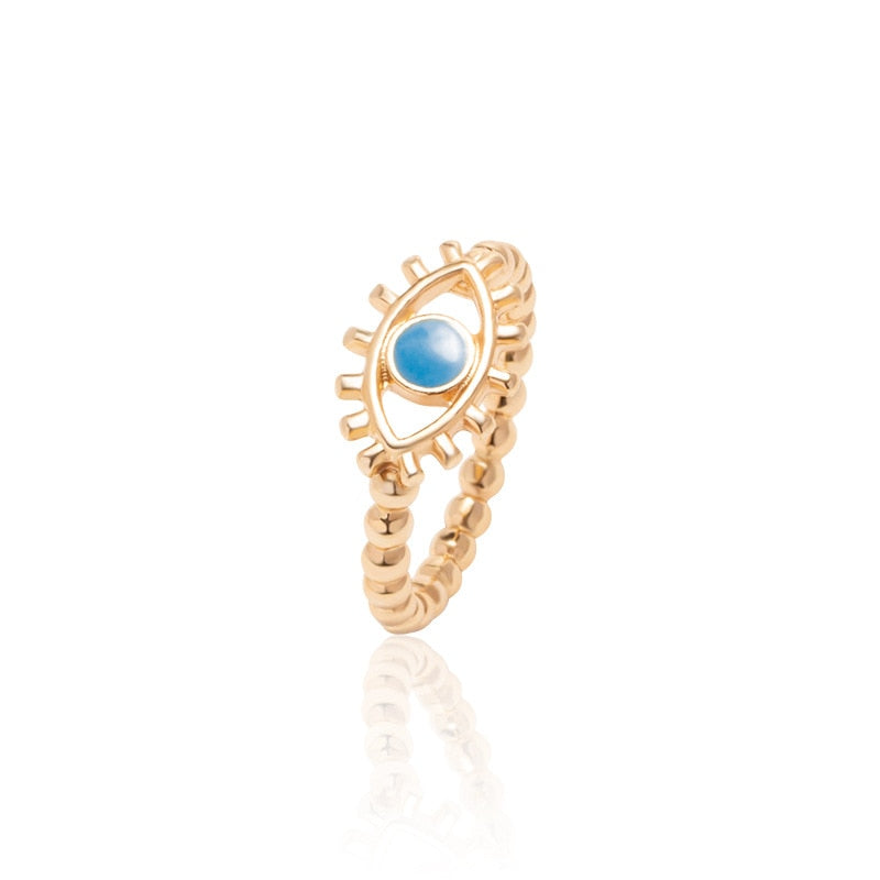 Boho Blue & Gold Evil Eye Ring - Top Boho
