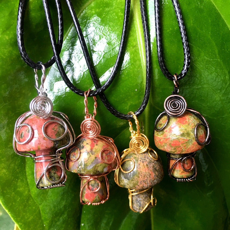 Wire Wrapped Crystal Mushroom Necklace