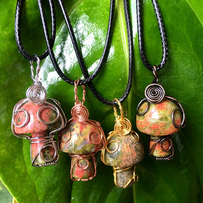 Wire Wrapped Crystal Mushroom Necklace