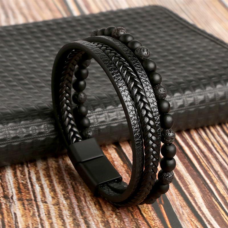 Leather And Tiger Eye Beaded Bracelet