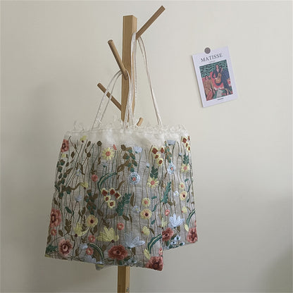 Mesh Embroidery Clear Tote Shoulder Bag - Top Boho