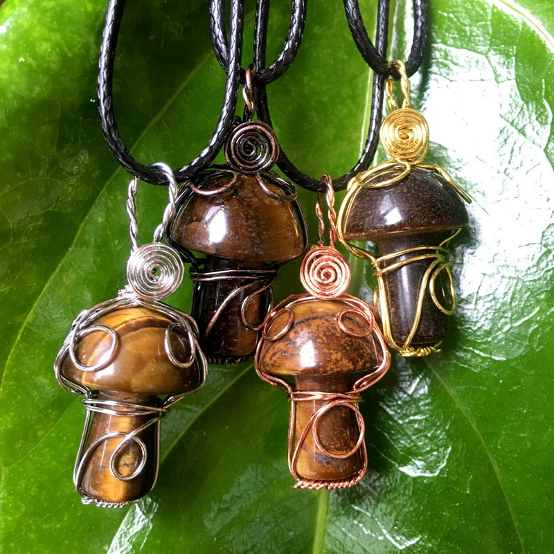 Wire Wrapped Crystal Mushroom Necklace