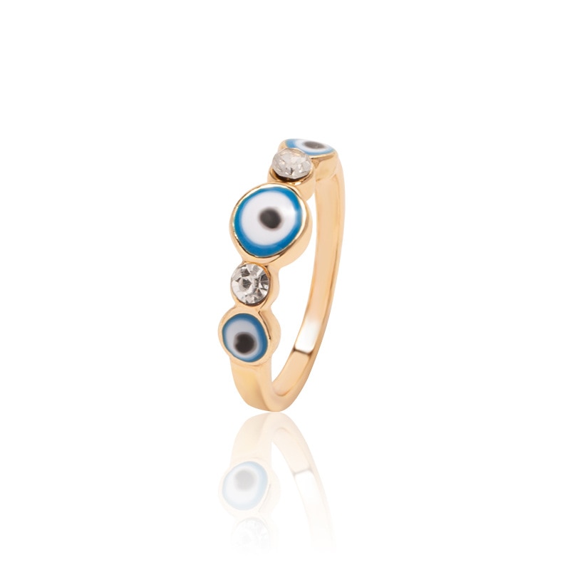 Boho Blue & Gold Evil Eye Ring - Top Boho