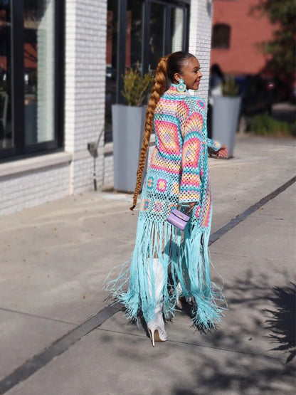 Boho Handmade Fringed Crochet Cardigan - Top Boho