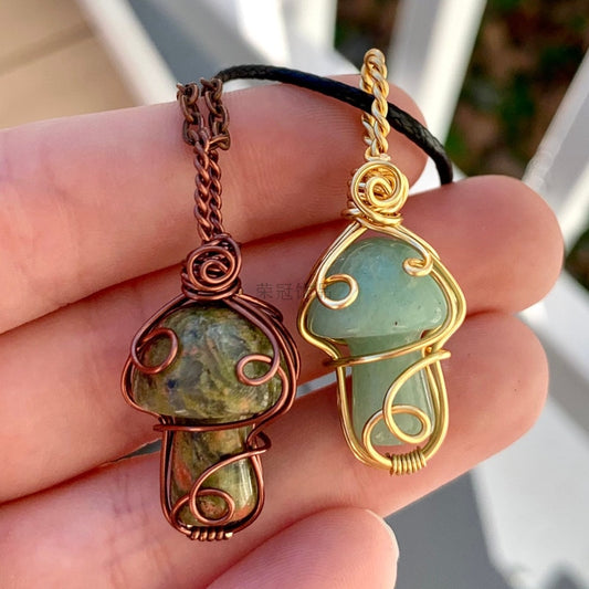 Wire Wrapped Crystal Mushroom Necklace
