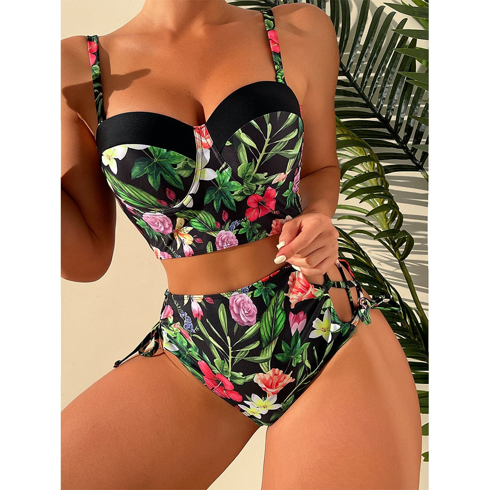 Floral Boho High Waist Bikini Set - Top Boho
