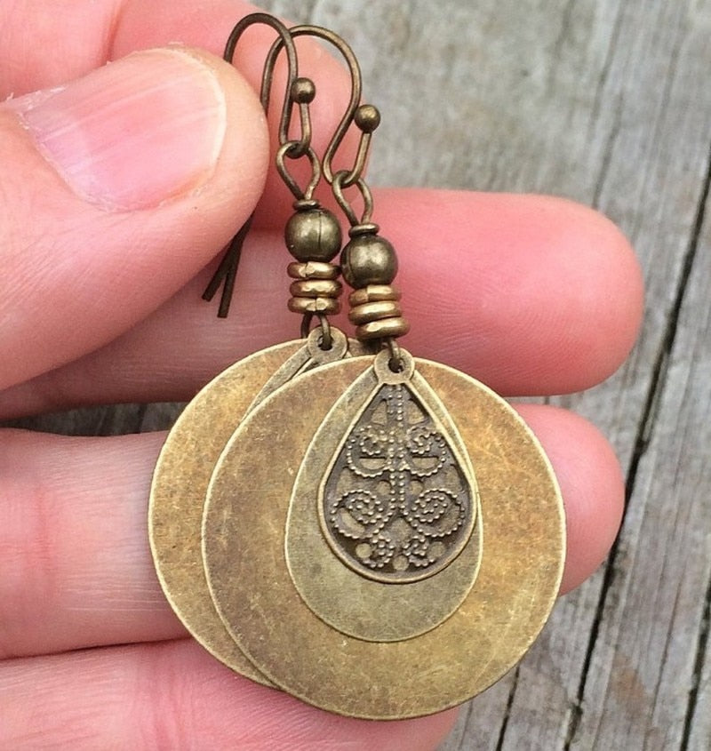 Ethnic Round Carved Earrings - Top Boho