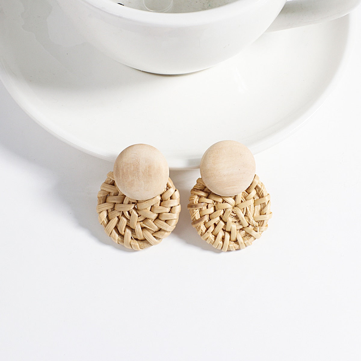 Handmade Rattan Wooden Drop Earrings - Top Boho