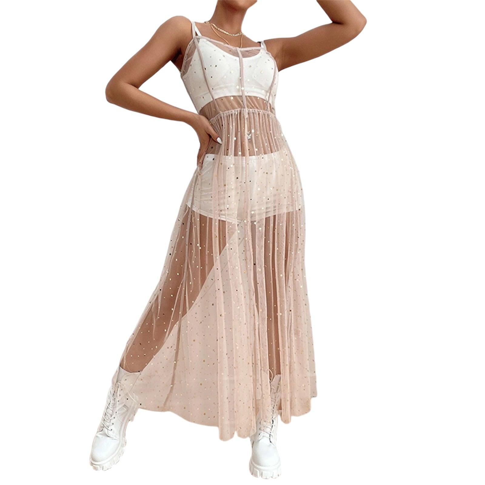 knee length dresses for ladies Mesh Square Neck Dress for Women main image 1