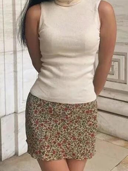 Boho Floral Print Mini Skirt