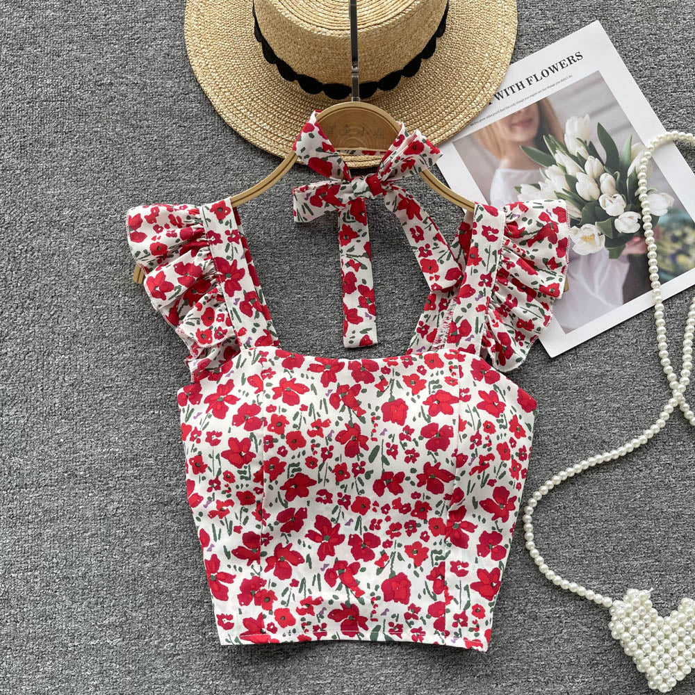 Bohemian Floral Print Ruffled Camisole Top