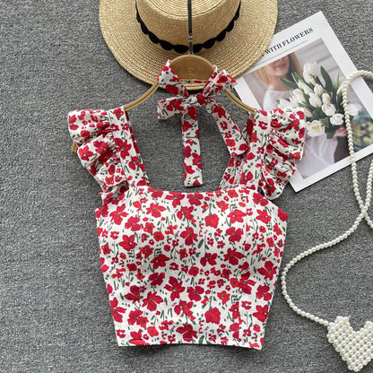 Bohemian Floral Print Ruffled Camisole Top