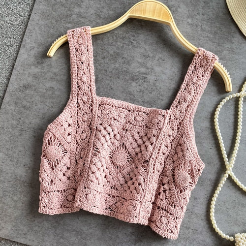 Bohemian Knitted Sleeveless Crop Top