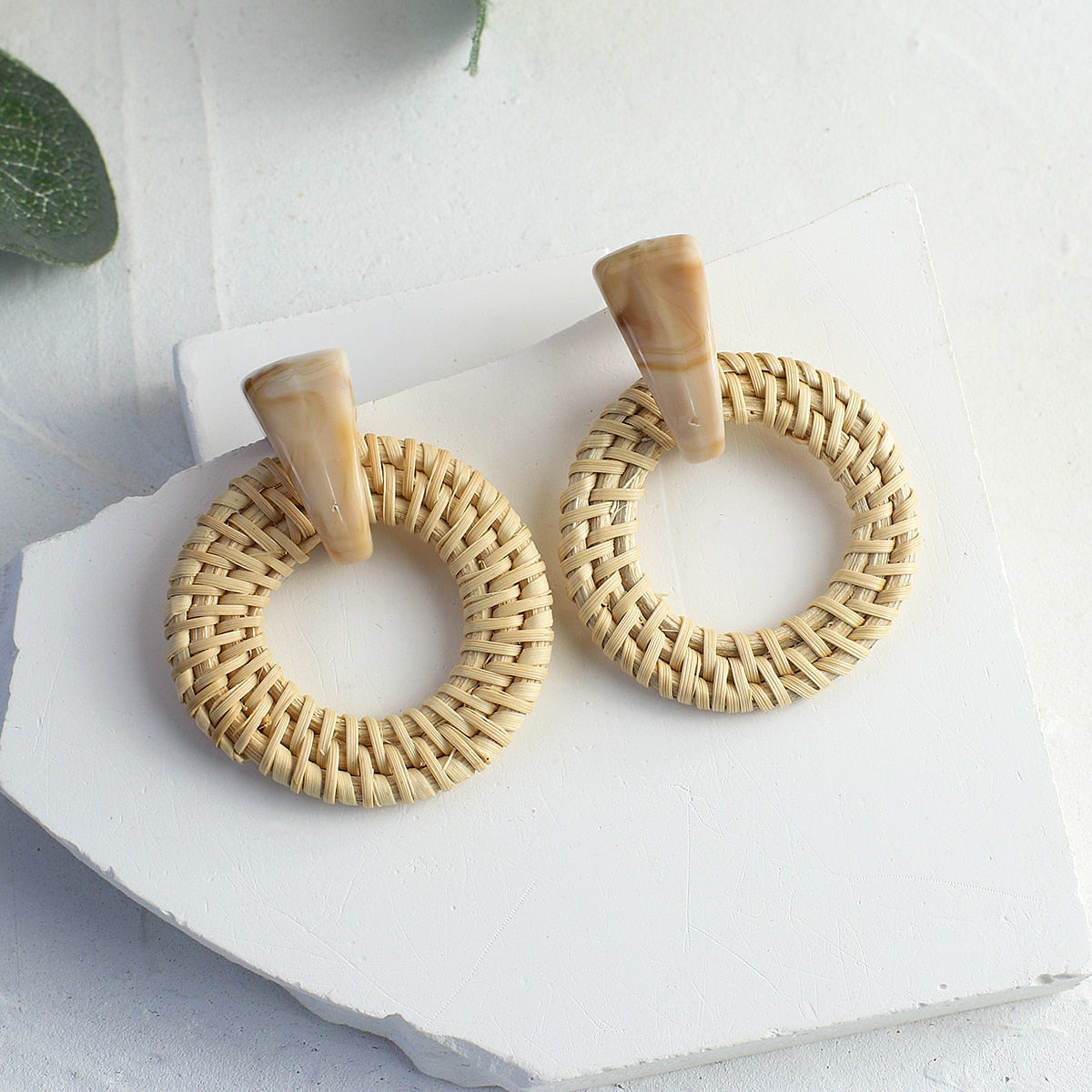 Handmade Rattan Wooden Drop Earrings - Top Boho