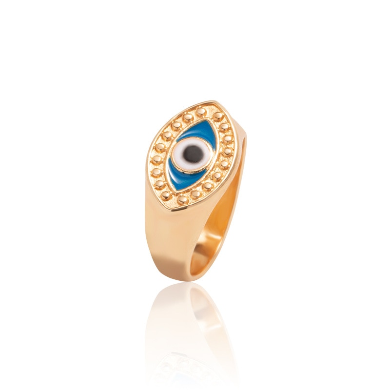 Boho Blue & Gold Evil Eye Ring - Top Boho