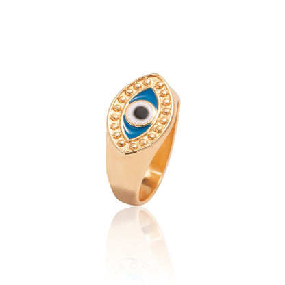Boho Blue & Gold Evil Eye Ring - Top Boho