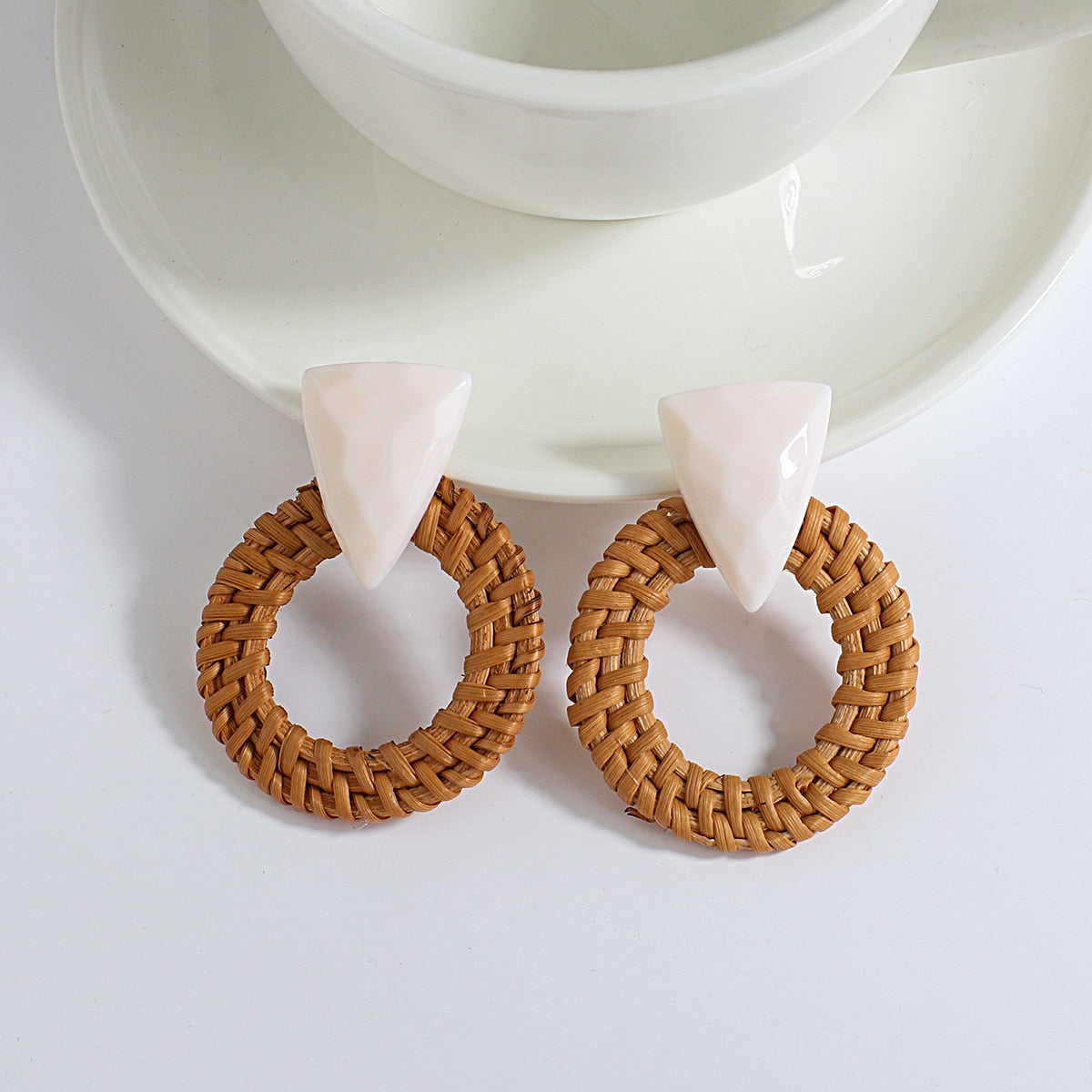 Handmade Rattan Wooden Drop Earrings - Top Boho