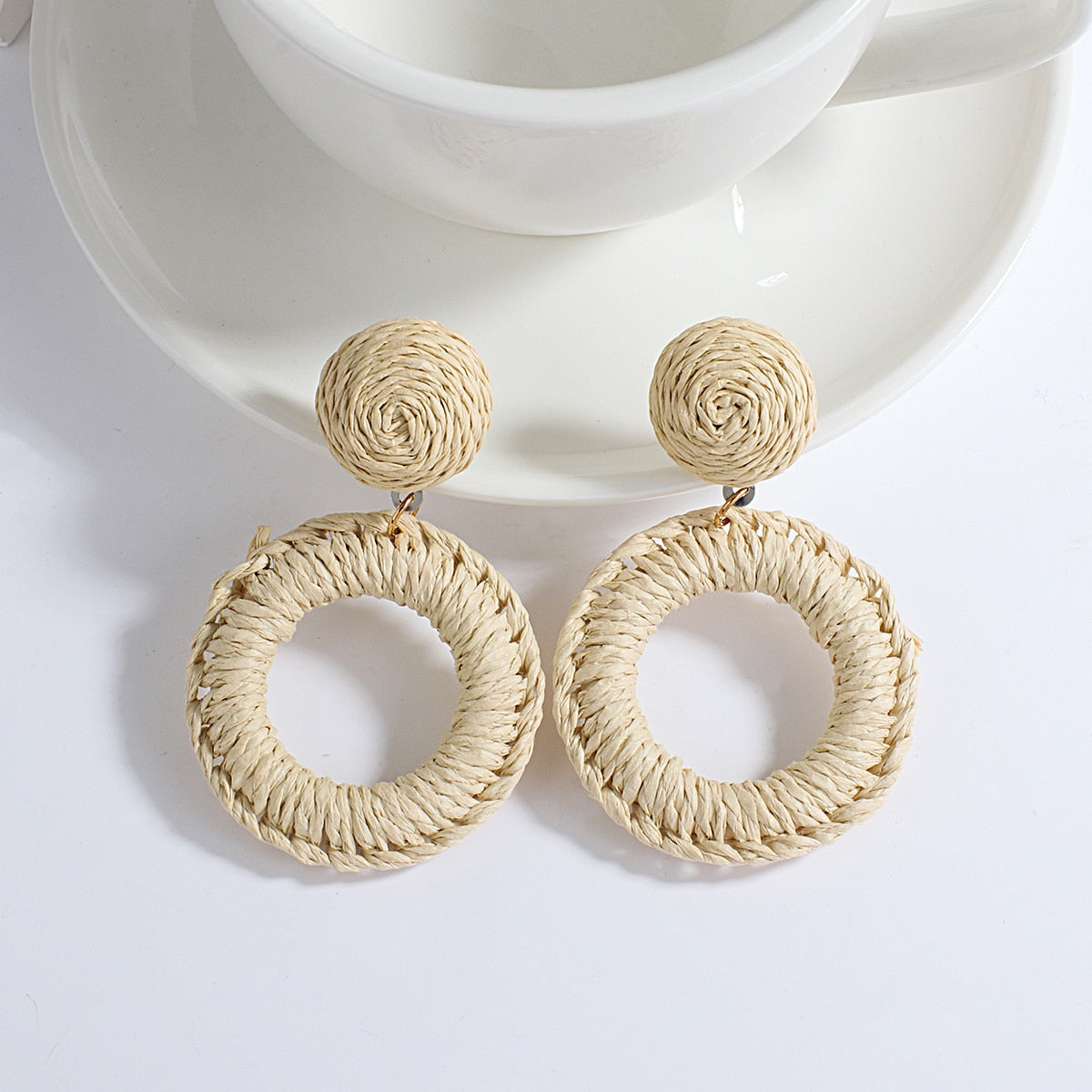 Handmade Rattan Wooden Drop Earrings - Top Boho