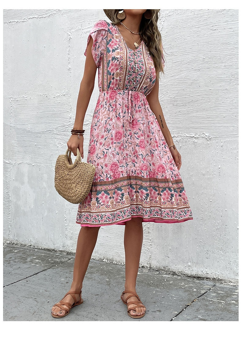 Vintage Petal Sleeve Boho Dress - Top Boho
